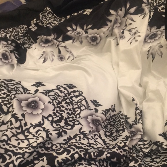 (1XL) vintage tunic mini dress black white floral - Picture 4 of 5